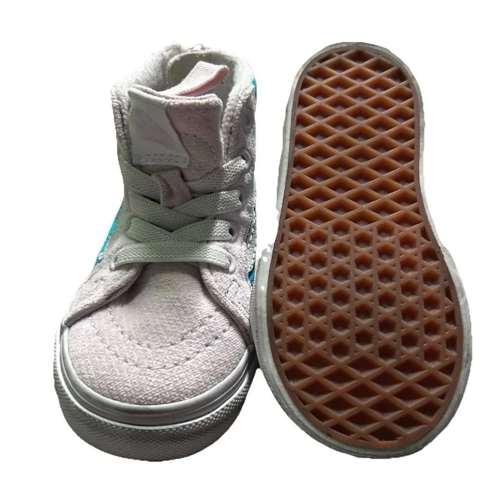 Toddler Girl Vans High Top Pink Sneakers Blue Ocean Design Size 4 - Picture 3 of 5